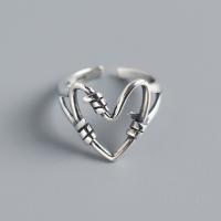925 Sterling Silver Cuff Finger Ring, Heart, Antique finish, fashion jewelry & for woman & hollow, nickel, lead & cadmium free, 14.5mm,16.5mm, Sold By PC