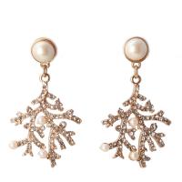 Tibetan Style Stud Earring, with Plastic Pearl, Branch, fashion jewelry & for woman & with rhinestone, nickel, lead & cadmium free, 26x46mm, Sold By Pair