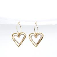 Zinc Alloy Drop Earrings Brass Heart fashion jewelry & for woman & with rhinestone nickel lead & cadmium free Sold By Pair