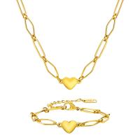 Σετ Κοσμημάτων, Titanium Steel, Καρδιά, κοσμήματα μόδας & διαφορετικά στυλ για την επιλογή & για τη γυναίκα, χρυσαφένιος, Sold Με PC