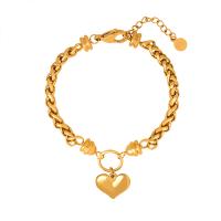 Bracelet d'acier titane, avec 1.57inch chaînes de rallonge, coeur, bijoux de mode & pour femme, doré, 5mm,12*16mm, Longueur:Environ 7.09 pouce, Vendu par PC