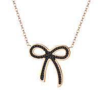 Titanium Steel Necklace with 1.97inch extender chain Bowknot fashion jewelry & for woman & with rhinestone rose gold color Sold Per Approx 15.75 Inch Strand