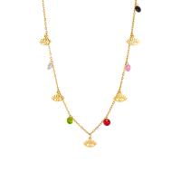 Evil Eye smykker halskæde, Titanium Stål, med Glasperler, med 1.97inch extender kæde, forgyldt, mode smykker & for kvinde, gylden, 10x5mm, Solgt Per Ca. 15.75 inch Strand