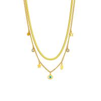 Evil Eye smykker halskæde, Titanium Stål, med 2.36inch extender kæde, forgyldt, Dobbelt lag & for kvinde & med rhinestone, gylden, 10x7mm, Solgt Per Ca. 15.95 inch, Ca. 17.72 inch Strand