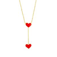 Titanium Steel Necklace, with 2.36inch extender chain, Heart, plated, fashion jewelry & for woman & enamel, golden, 12x10mm, Sold Per Approx 15.75 Inch Strand
