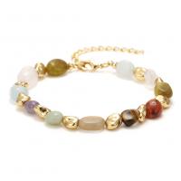 Gemstone Bracelets, Brass, with Natural Stone, with 5cm extender chain, plated, fashion jewelry, nickel, lead & cadmium free, Length:17 cm, Sold By PC