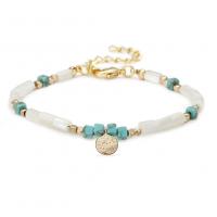 Gemstone Bracelets, Brass, with Natural Stone & Shell, with 5cm extender chain, plated, fashion jewelry, nickel, lead & cadmium free, Length:16 cm, Sold By PC