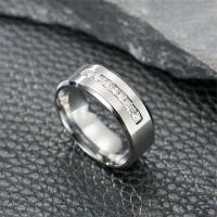 Палец кольцо из нержавеющей стали, 201 нержавеющая сталь, полированный, разный размер для выбора & инкрустированное микро кубического циркония & Мужский, серебряный, не содержит никель, свинец, 8mm, продается PC