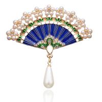 Zinc Alloy Brooches Fan plated for woman & enamel & with rhinestone gold Sold By PC