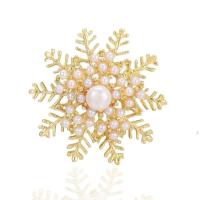 Tibetan Style Brooches, with Plastic Pearl, Snowflake, plated, for woman & with rhinestone, gold, Sold By PC