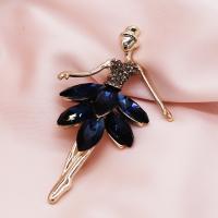 Tibetan Style Brooches, with Crystal, Girl, plated, for woman, gold, 62x38mm, Sold By PC
