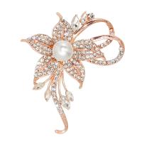 Zinc Alloy Brooches with Plastic Pearl Flower plated for woman & with rhinestone gold Sold By PC