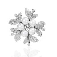 Zinc Alloy Brooches petals plated for woman & with rhinestone silver color Sold By PC