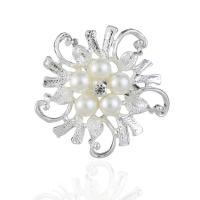 Tibetan Style Brooches, with Plastic Pearl, petals, plated, for woman & with rhinestone, more colors for choice, 42mm, Sold By PC