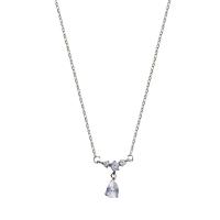 925 Sterling Silver Necklace, with 5CM extender chain, plated, micro pave cubic zirconia & for woman, platinum color, Length:Approx 40 cm, Sold By PC
