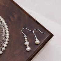 925 Sterling Silber Tropfen & Ohrringe, mit Kunststoff Perlen, plattiert, für Frau, Silberfarbe, 25mmuff0c15mm, verkauft von Paar