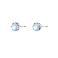 925 Sterling Silver Stud Earrings, with Moonstone, plated, for woman, more colors for choice, 6.50mm, Sold By Pair