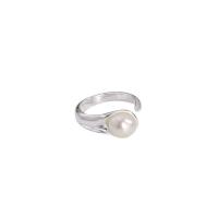 925 Sterling Silver Finger Rings, with Plastic Pearl, plated, for woman, silver color, Sold By PC