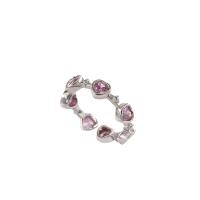 925 Sterling Silver Finger Rings, Heart, plated, for woman & with rhinestone, platinum color, Sold By PC