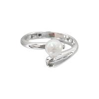 925 Sterling Silver Finger Rings with Plastic Pearl plated for woman platinum color Sold By PC