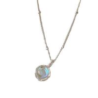 Серебряное ожерелье, Серебро 925 пробы, с Лунный камень, с 5CM наполнитель цепи, Другое покрытие, Женский, серебряный, длина:Приблизительно 40 см, продается PC