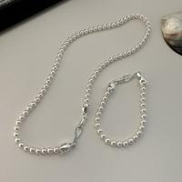 925 Sterling Silver Bracelet and Necklace with Glass Pearl polished Korean style & for woman Sold By PC