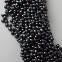 Perlas Arroz Freshwater, Perlas cultivadas de agua dulce, Bricolaje, Negro, 6-7mm, Vendido para aproximado 37-40 cm Sarta