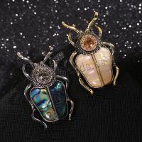 Tibetan Style Brooches, with Shell, Insect, plated, vintage & fashion jewelry & for woman & with rhinestone, more colors for choice, nickel, lead & cadmium free, 30x50mm, Sold By PC