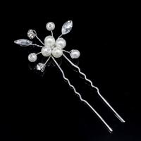 Hair Stick Zinc Alloy with Plastic Pearl fashion jewelry & for woman & with rhinestone silver color nickel lead & cadmium free Sold By PC