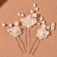 Hair Stick Zinc Alloy with Plastic Pearl & Acrylic three pieces & fashion jewelry & for woman nickel lead & cadmium free Sold By Set