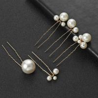 Hair Stick, Iron, with Plastic Pearl, 5 pieces & fashion jewelry & for woman, golden, nickel, lead & cadmium free, 80x20mm, Sold By Set