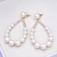 Iron Earring, Plastic Pearl, with Iron, fashion jewelry & for woman & with rhinestone, more colors for choice, 40x70mm, Sold By Pair