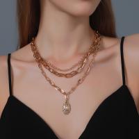 Mode-Multi-Layer-Halskette, Zinklegierung, mit Kunststoff Perlen, goldfarben plattiert, drei Schichten & für Frau, verkauft von PC