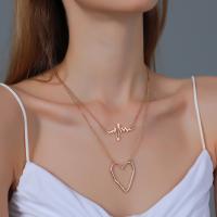 Mode-Multi-Layer-Halskette, Zinklegierung, Herz, goldfarben plattiert, Doppelschicht & für Frau, Länge ca. 52 cm, verkauft von PC