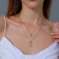 Mode-Multi-Layer-Halskette, Zinklegierung, mit Kunststoff Perlen, mit Verlängerungskettchen von 5.7CM, Schale, goldfarben plattiert, Doppelschicht & für Frau, Länge:ca. 42.5 cm, verkauft von PC