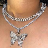 Mode-Multi-Layer-Halskette, Zinklegierung, mit Verlängerungskettchen von 5.5CM, Schmetterling, plattiert, Doppelschicht & für Frau & mit Strass, keine, Länge:ca. 47 cm, verkauft von PC