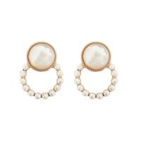 Zinc Alloy Stud Earring with Plastic Pearl gold color plated for woman white 26mm Sold By Pair