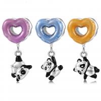 925 Sterling Silver Beads, Panda, DIY & different styles for choice & enamel & hollow, 10.90x23.80mm, Sold By PC