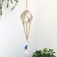 Hanging Ornaments, Crystal, with Brass & Iron, Teardrop, gold color plated, for home and office & fashion jewelry, multi-colored, 280mm, Sold By PC