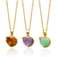 Gemstone Pendants Jewelry, Natural Stone, with Tibetan Style, Heart, gold color plated, DIY & different materials for choice, more colors for choice, 12x12mm, Sold By PC