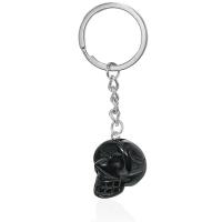 Bag Purse Charms Keyrings Keychains, Natural Stone, with Tibetan Style, Skull, platinum color plated, fashion jewelry & different materials for choice & Unisex, more colors for choice, 18x80mm, Sold By PC