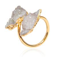 Anel de dedo de ágata, Ágata quartzo de gelo, with cobre, cromado de cor dourada, Ajustável & joias de moda & unissex, limpo, 23x29mm, vendido por PC