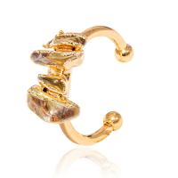 Gemstone Finger Ring, Pedra natural, with cobre, cromado de cor dourada, Ajustável & joias de moda & materiais diferentes para a escolha & unissex, Mais cores pare escolha, 23x24mm, vendido por PC