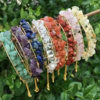 Gemstone Bracelets, Natural Stone, with Brass & Iron, gold color plated, Adjustable & fashion jewelry & different materials for choice & for woman, more colors for choice, Inner Diameter:Approx 60mm, Sold By PC