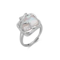 Sterling Silver Jewelry Finger Ring, 925 sterline d'argento, with Shell Pearl, gioielli di moda & per la donna, assenza di nichel,piombo&cadmio, Misura:7, Venduto da PC