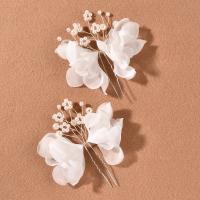 Hair Stick Iron with Spun Silk & Plastic Pearl fashion jewelry & for woman nickel lead & cadmium free Sold By Pair