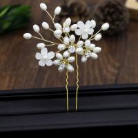 Hair Stick Brass with Plastic Pearl handmade fashion jewelry & for woman & with rhinestone nickel lead & cadmium free Sold By PC