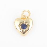 Cubic Zirconia Brass Pendants, with Cubic Zirconia, Heart, gold color plated, DIY, nickel, lead & cadmium free, 13.60x9x1.90mm, Sold By PC