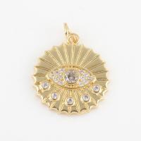 Evil Eye Pendants, Brass, with Cubic Zirconia, Round, gold color plated, DIY, nickel, lead & cadmium free, 20.30x15.20x2.50mm, Sold By PC