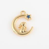 Cubic Zirconia Brass Pendants, with Cubic Zirconia, Moon, gold color plated, DIY, nickel, lead & cadmium free, 16.20x13.10x2.50mm, Sold By PC